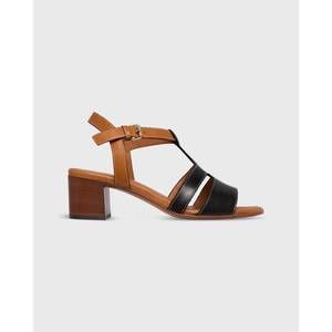 NEW ANN MASHBURN women's square toe t-strap heel in black/caramel leather